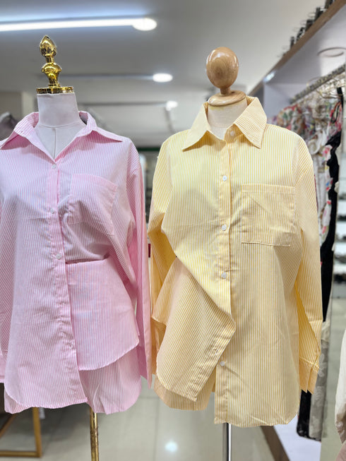 Casual Collar Down Stripes Shirts With Short Sets